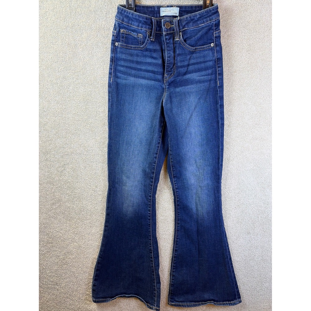 Sterling & Stitch Women Flare Jeans Size 25 (Fits 25x31) Blue Denim High Rise - Picture 2 of 8